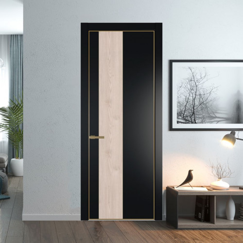 Межкомнатная дверь ProfilDoors 19 PA Блэк с профилем Золото с вставкой Каштан светлый