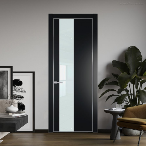 Межкомнатная дверь ProfilDoors 19 PA Блэк с профилем Серебро с стеклом белый лак
