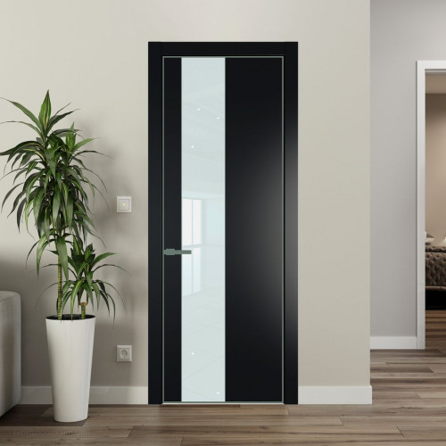 Межкомнатная дверь ProfilDoors 19 PA Блэк с профилем Зеленый воск с стеклом белый лак