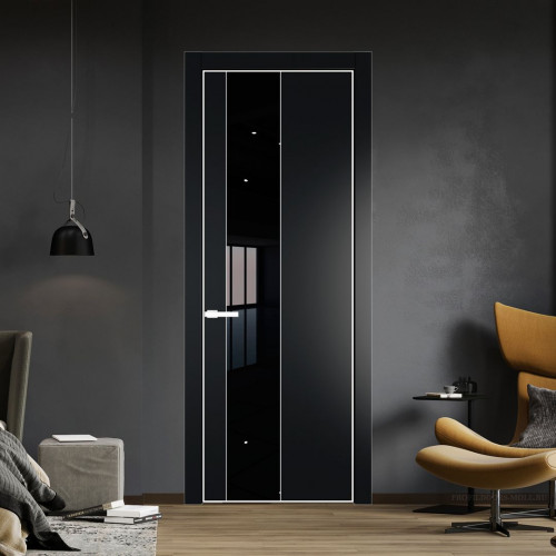 Межкомнатная дверь ProfilDoors 19 PA Блэк с профилем Вайт с стеклом Lacobel Черный лак