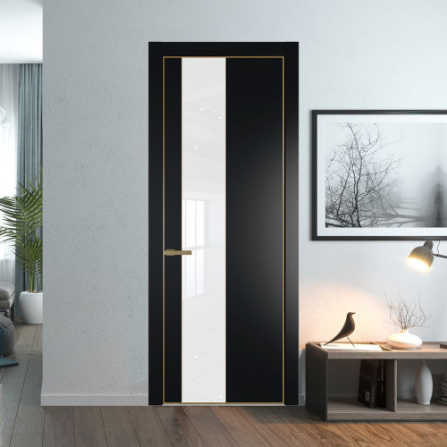 Межкомнатная дверь ProfilDoors 19 PA Блэк с профилем Золото с стеклом лак классик