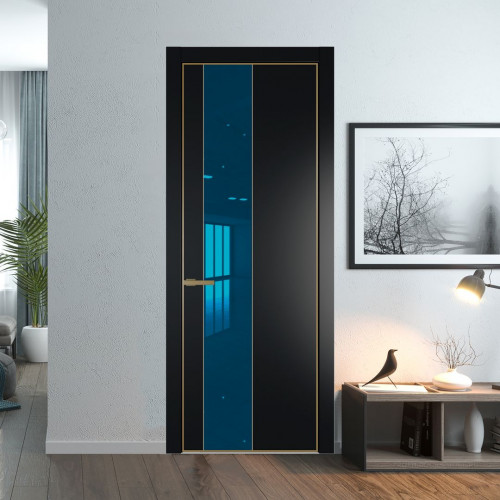 Межкомнатная дверь ProfilDoors 19 PA Блэк с профилем Золото с стеклом  зеркало blue