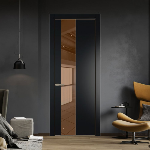 Межкомнатная дверь ProfilDoors 19 PA Блэк с профилем Никель с стеклом  зеркало bronze