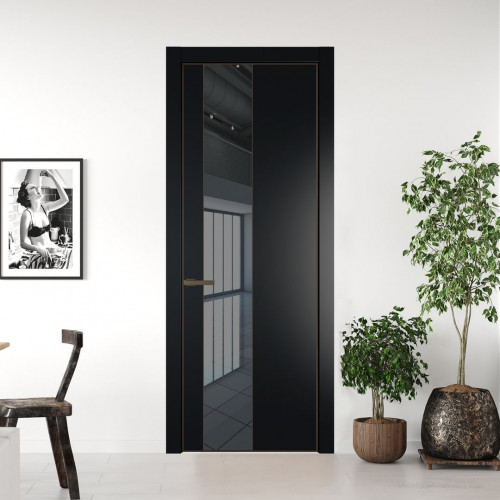 Межкомнатная дверь ProfilDoors 19 PA Блэк с профилем Деорэ с стеклом  зеркало grey