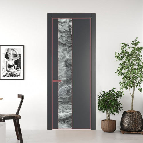 Межкомнатная дверь ProfilDoors 19 PA Графит с профилем Красный антрацит с стеклом  атриум серебро