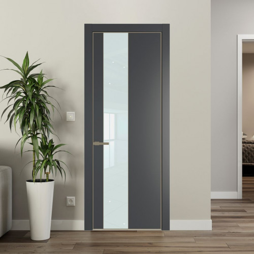 Межкомнатная дверь ProfilDoors 19 PA Графит с профилем Шампань с стеклом белый лак