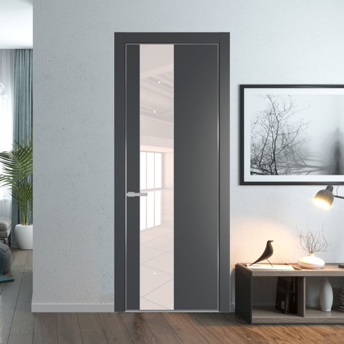 Межкомнатная дверь ProfilDoors 19 PA Графит с профилем Серебро с стеклом перламутровый лак