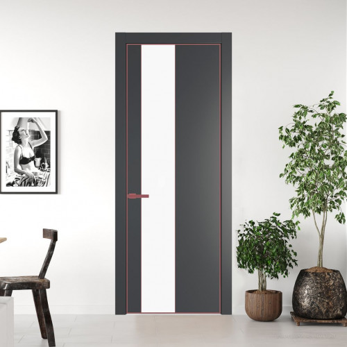 Межкомнатная дверь ProfilDoors 19 PA Графит с профилем Красный антрацит с стеклом  монохром белый просветленный