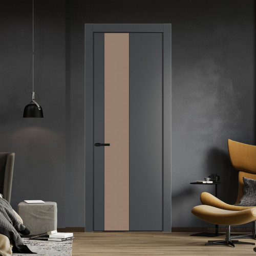 Межкомнатная дверь ProfilDoors 19 PA Графит с профилем Черный с стеклом  монохром капучино