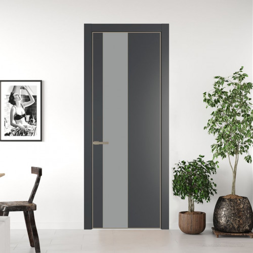 Межкомнатная дверь ProfilDoors 19 PA Графит с профилем Никель с стеклом  монохром серый