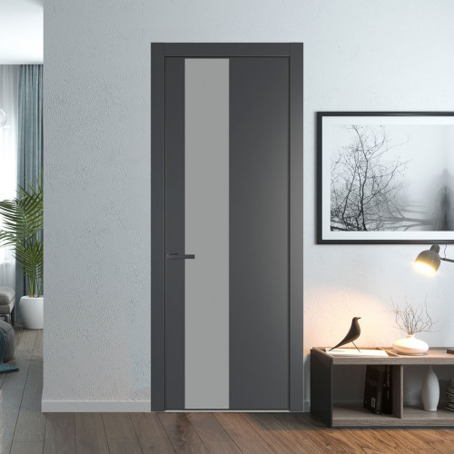 Межкомнатная дверь ProfilDoors 19 PA Графит с профилем Серая Ночь с стеклом  монохром серый