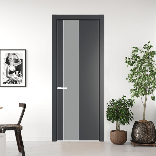 Межкомнатная дверь ProfilDoors 19 PA Графит с профилем Вайт с стеклом  монохром серый