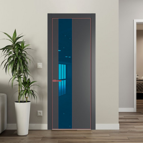 Межкомнатная дверь ProfilDoors 19 PA Графит с профилем Красный антрацит с стеклом  зеркало blue