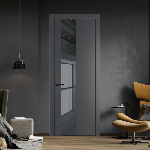 Межкомнатная дверь ProfilDoors 19 PA Графит с профилем Черный с стеклом  зеркало grey