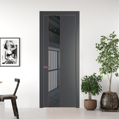 Межкомнатная дверь ProfilDoors 19 PA Графит с профилем Красный антрацит с стеклом  зеркало grey
