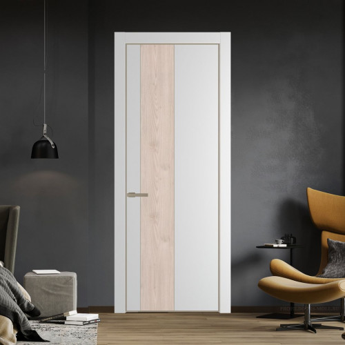 Межкомнатная дверь ProfilDoors 19 PA Крем вайт с профилем Никель с вставкой Каштан светлый
