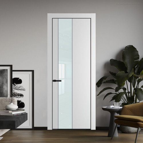 Межкомнатная дверь ProfilDoors 19 PA Крем вайт с профилем Черный с стеклом белый лак