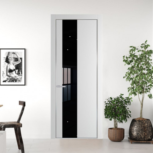 Межкомнатная дверь ProfilDoors 19 PA Крем вайт с профилем Серебро с стеклом Lacobel Черный лак