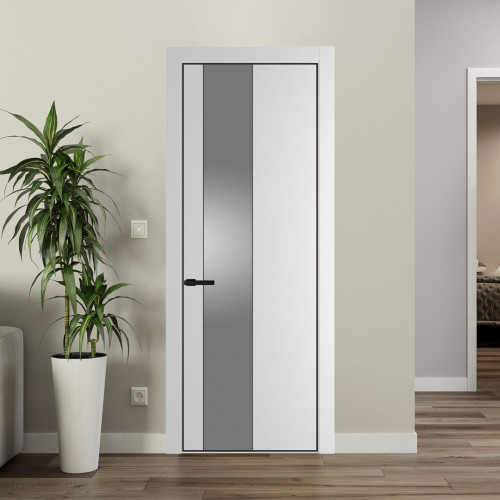 Межкомнатная дверь ProfilDoors 19 PA Крем вайт с профилем Черный с стеклом серебро матлак