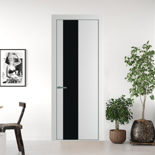 Межкомнатная дверь ProfilDoors 19 PA Крем вайт с профилем Зеленый воск с стеклом  монохром черный