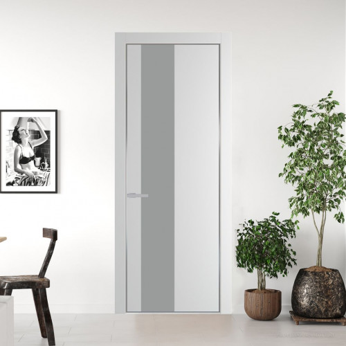 Межкомнатная дверь ProfilDoors 19 PA Крем вайт с профилем Серебро с стеклом  монохром серый