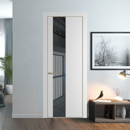 Межкомнатная дверь ProfilDoors 19 PA Крем вайт с профилем Никель с стеклом  зеркало grey