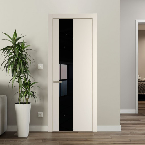 Межкомнатная дверь ProfilDoors 19 PA Кремовая Магнолия с профилем Никель с стеклом Lacobel Черный лак