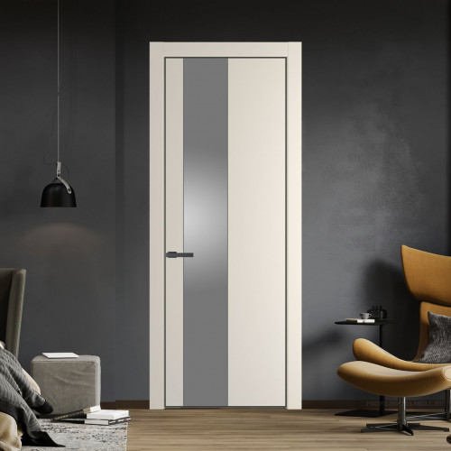 Межкомнатная дверь ProfilDoors 19 PA Кремовая Магнолия с профилем Серая Ночь с стеклом серебро матлак