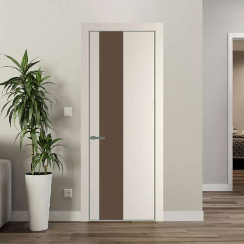 Межкомнатная дверь ProfilDoors 19 PA Кремовая Магнолия с профилем Зеленый воск с стеклом  монохром гляссе