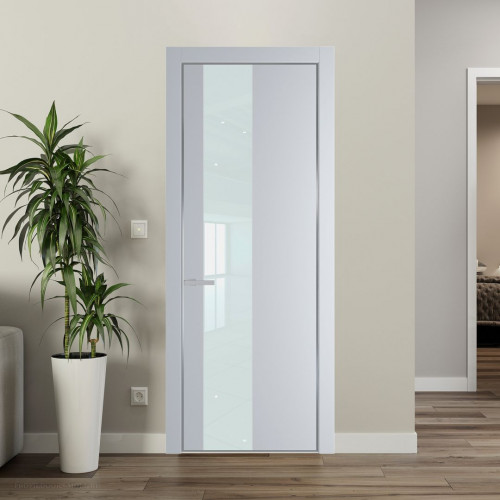 Межкомнатная дверь ProfilDoors 19 PA Лайт Грей с профилем Серебро с стеклом белый лак