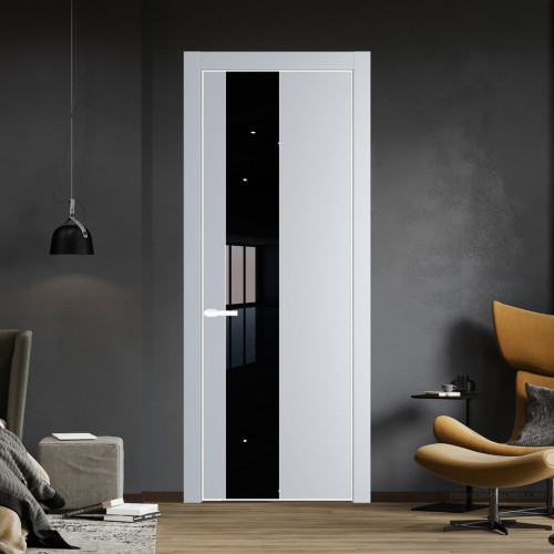 Межкомнатная дверь ProfilDoors 19 PA Лайт Грей с профилем Вайт с стеклом Lacobel Черный лак