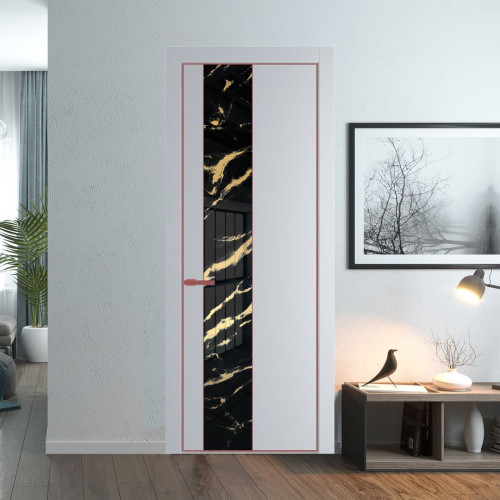 Межкомнатная дверь ProfilDoors 19 PA Лайт Грей с профилем Красный антрацит с стеклом  нефи черный узор золото
