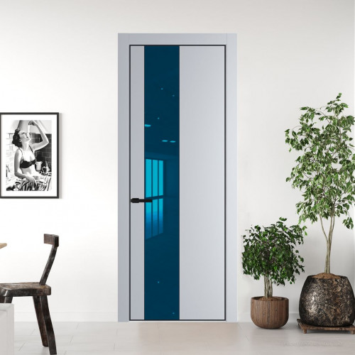 Межкомнатная дверь ProfilDoors 19 PA Лайт Грей с профилем Черный с стеклом  зеркало blue