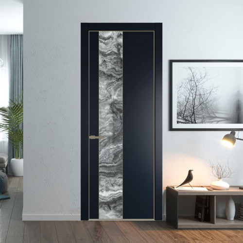 Межкомнатная дверь ProfilDoors 19 PA Нэви Блу с профилем Шампань с стеклом  атриум серебро