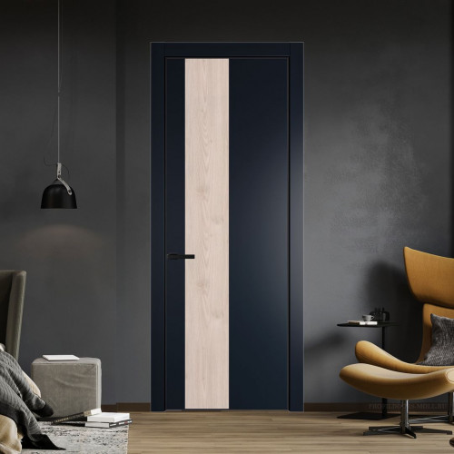 Межкомнатная дверь ProfilDoors 19 PA Нэви Блу с профилем Черный с вставкой Каштан светлый