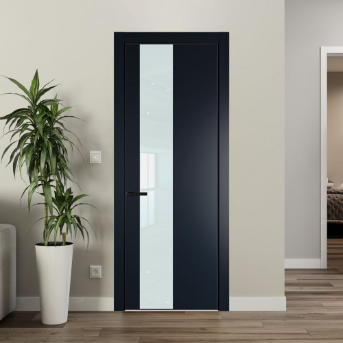 Межкомнатная дверь ProfilDoors 19 PA Нэви Блу с профилем Черный с стеклом белый лак