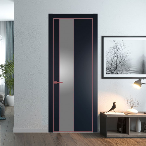 Межкомнатная дверь ProfilDoors 19 PA Нэви Блу с профилем Красный антрацит с стеклом серебро матлак