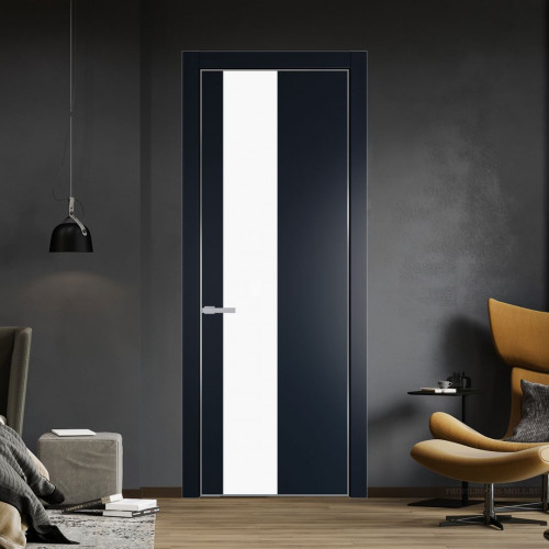 Межкомнатная дверь ProfilDoors 19 PA Нэви Блу с профилем Серебро с стеклом  монохром белый просветленный