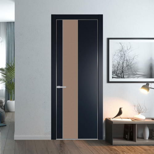 Межкомнатная дверь ProfilDoors 19 PA Нэви Блу с профилем Серебро с стеклом  монохром капучино
