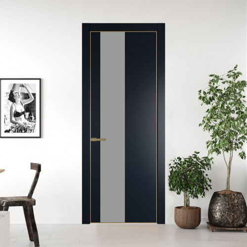 Межкомнатная дверь ProfilDoors 19 PA Нэви Блу с профилем Золото с стеклом  монохром серый
