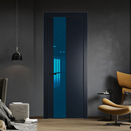 Межкомнатная дверь ProfilDoors 19 PA Нэви Блу с профилем Черный с стеклом  зеркало blue