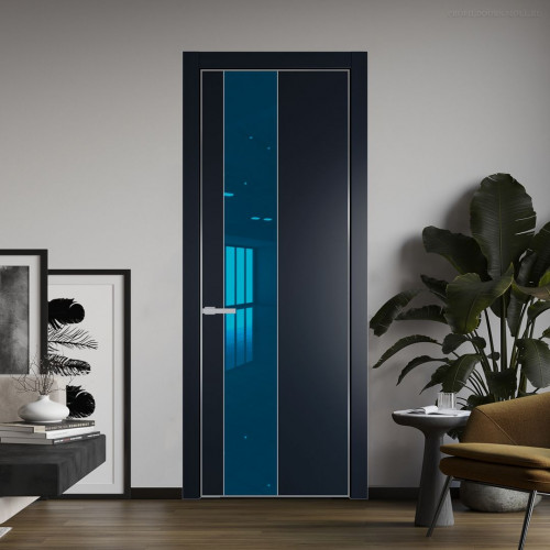 Межкомнатная дверь ProfilDoors 19 PA Нэви Блу с профилем Серебро с стеклом  зеркало blue