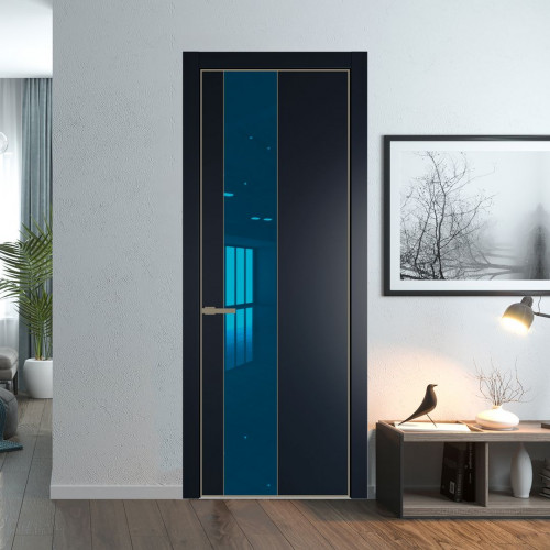 Межкомнатная дверь ProfilDoors 19 PA Нэви Блу с профилем Шампань с стеклом  зеркало blue