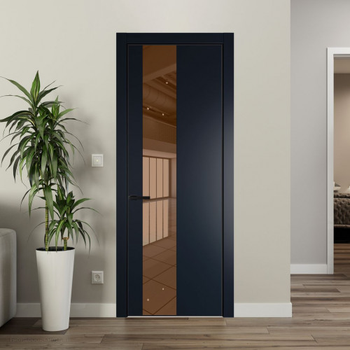 Межкомнатная дверь ProfilDoors 19 PA Нэви Блу с профилем Черный с стеклом  зеркало bronze