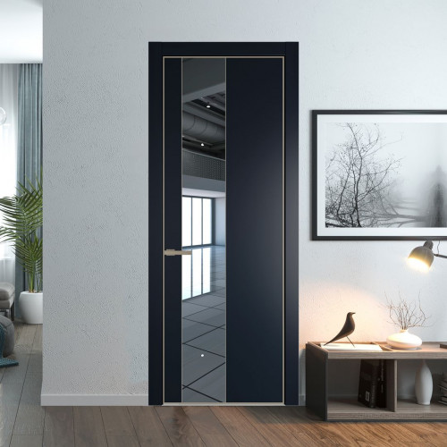 Межкомнатная дверь ProfilDoors 19 PA Нэви Блу с профилем Никель с стеклом  зеркало