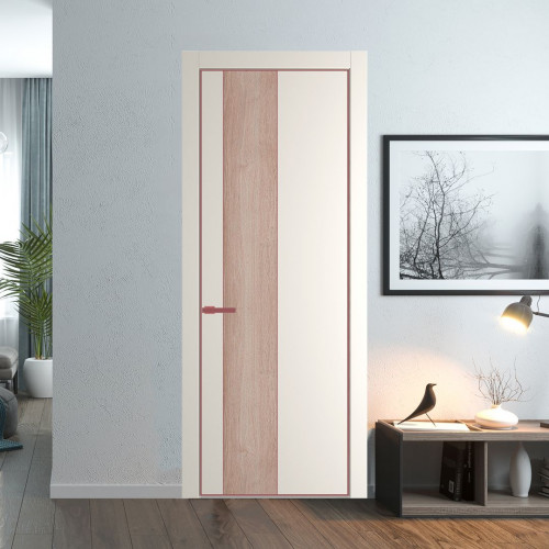 Межкомнатная дверь ProfilDoors 19 PA Перламутр белый с профилем Красный антрацит с вставкой Дуб Сонома