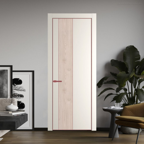 Межкомнатная дверь ProfilDoors 19 PA Перламутр белый с профилем Красный антрацит с вставкой Каштан светлый
