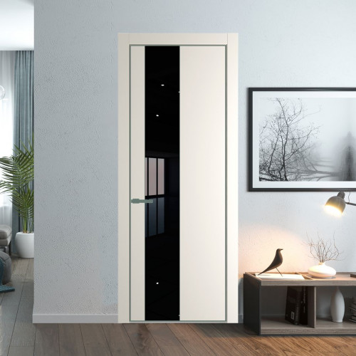 Межкомнатная дверь ProfilDoors 19 PA Перламутр белый с профилем Зеленый воск с стеклом Lacobel Черный лак