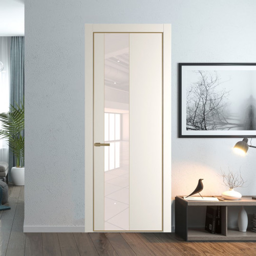 Межкомнатная дверь ProfilDoors 19 PA Перламутр белый с профилем Золото с стеклом перламутровый лак