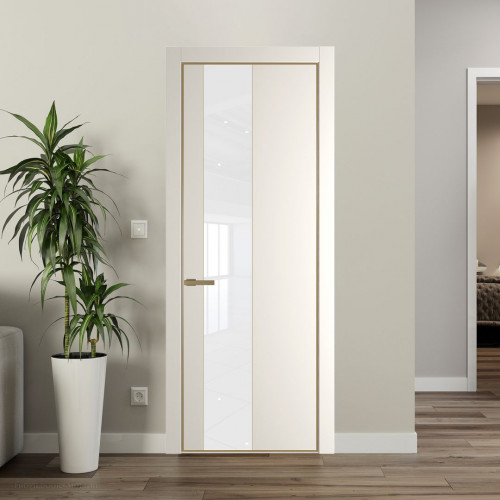 Межкомнатная дверь ProfilDoors 19 PA Перламутр белый с профилем Золото с стеклом лак классик